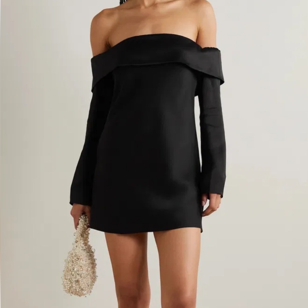 Reformation Black Off-Shoulder Long Sleeve Dress
